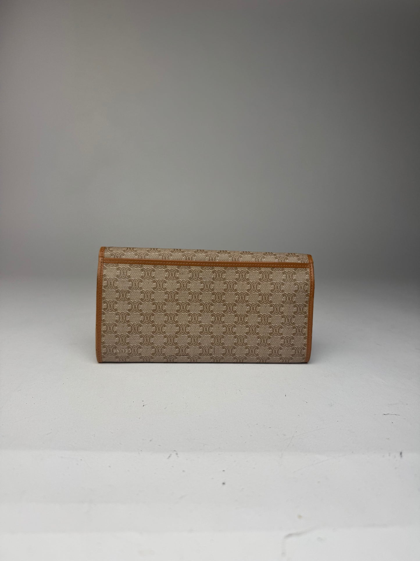 Vintage Celine Paris Triomphe monogram leather wallet beige