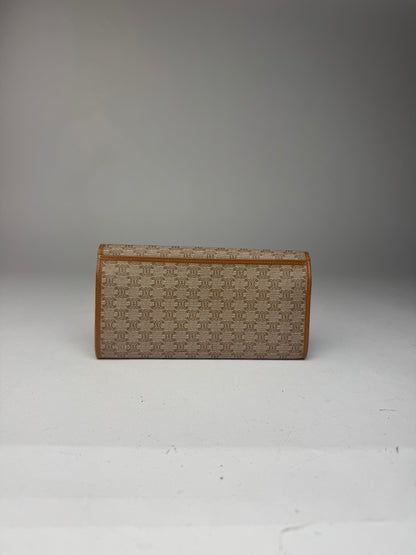 Vintage Celine Paris Triomphe monogram leather wallet beige