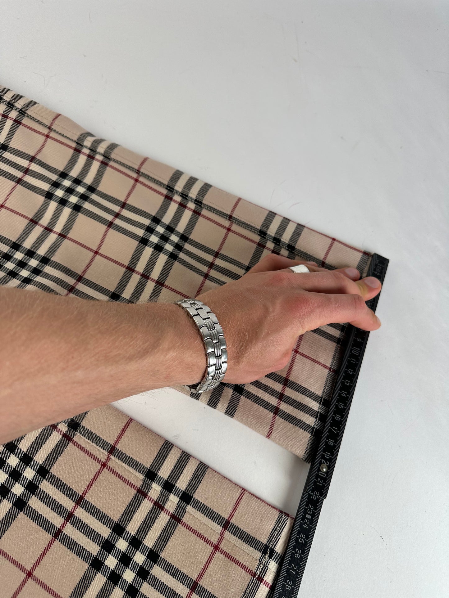 Vintage Burberry Nova Check Wool Flared Trousers Beige XS