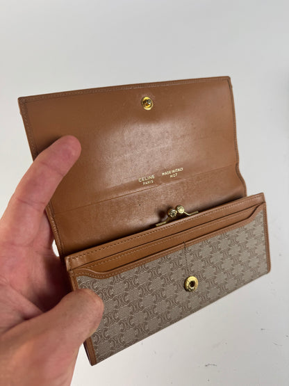 Vintage Celine Paris Triomphe monogram leather wallet beige