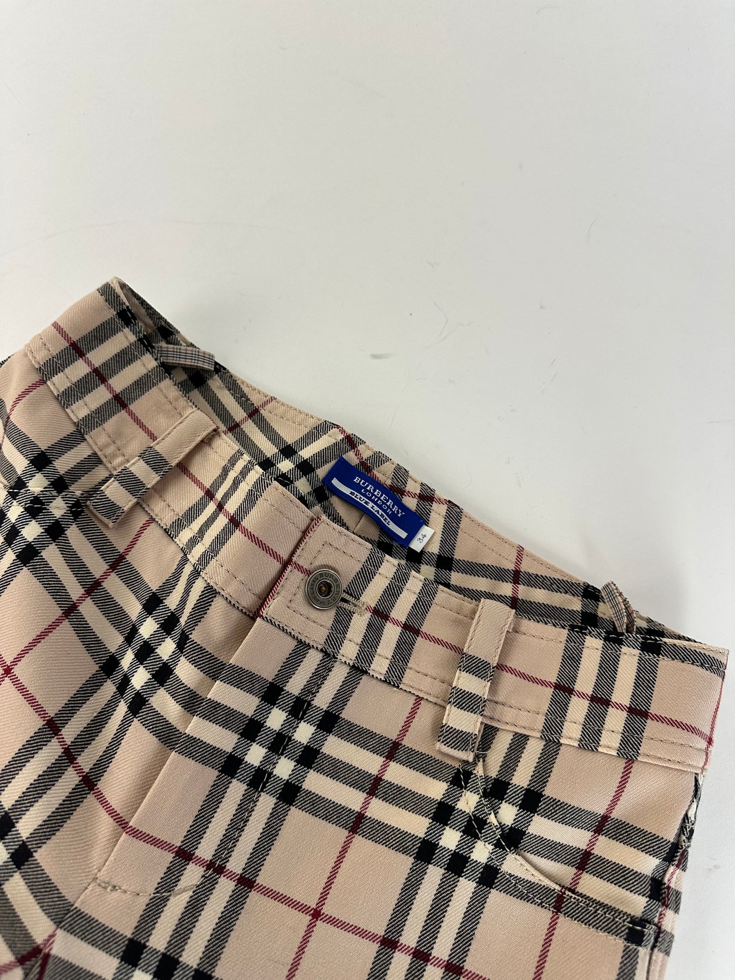 Vintage Burberry Nova Check Wool Flared Trousers Beige XS