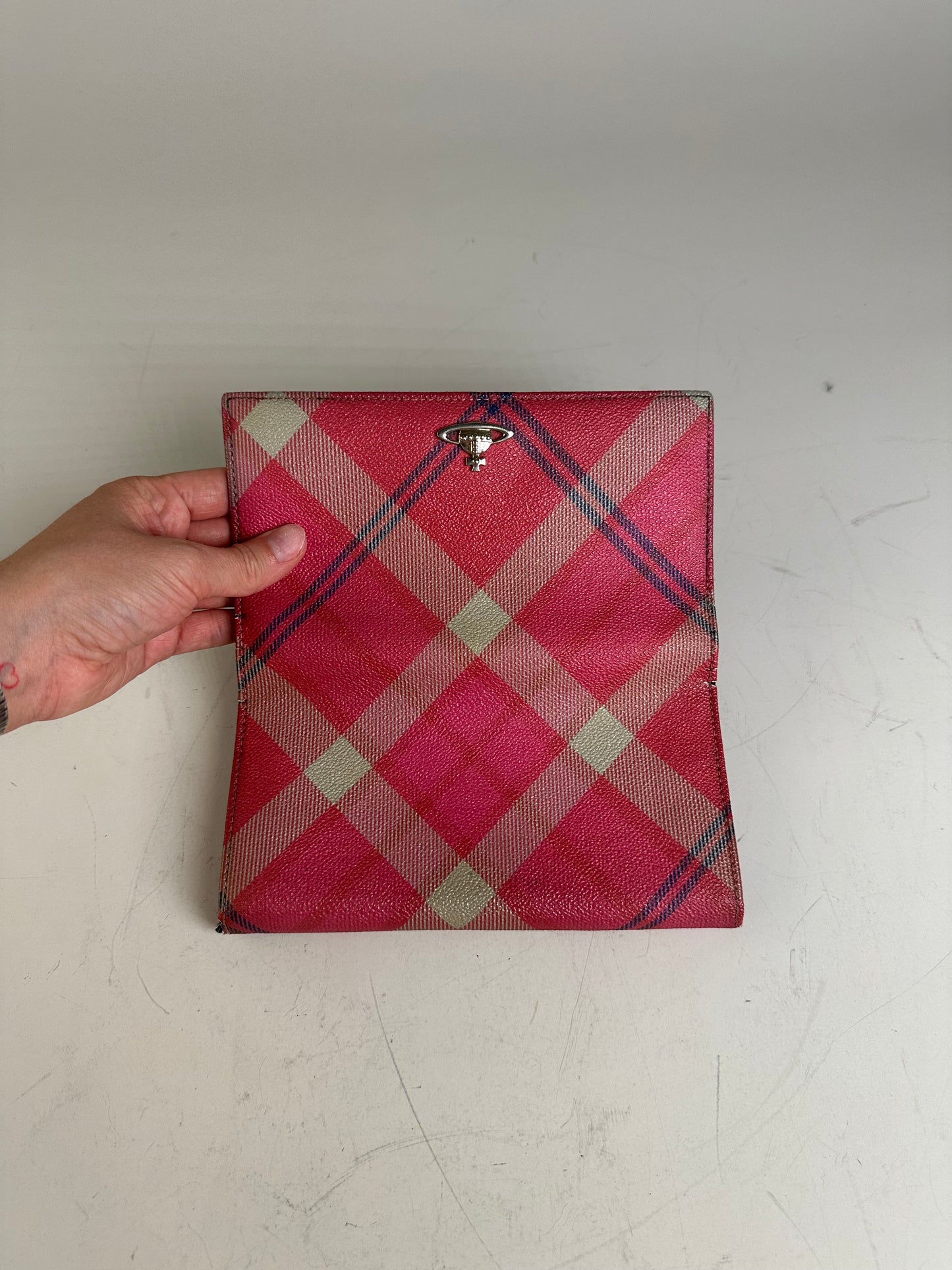 Vintage Vivienne Westwood Check Coated Canvas Wallet Pink Cream