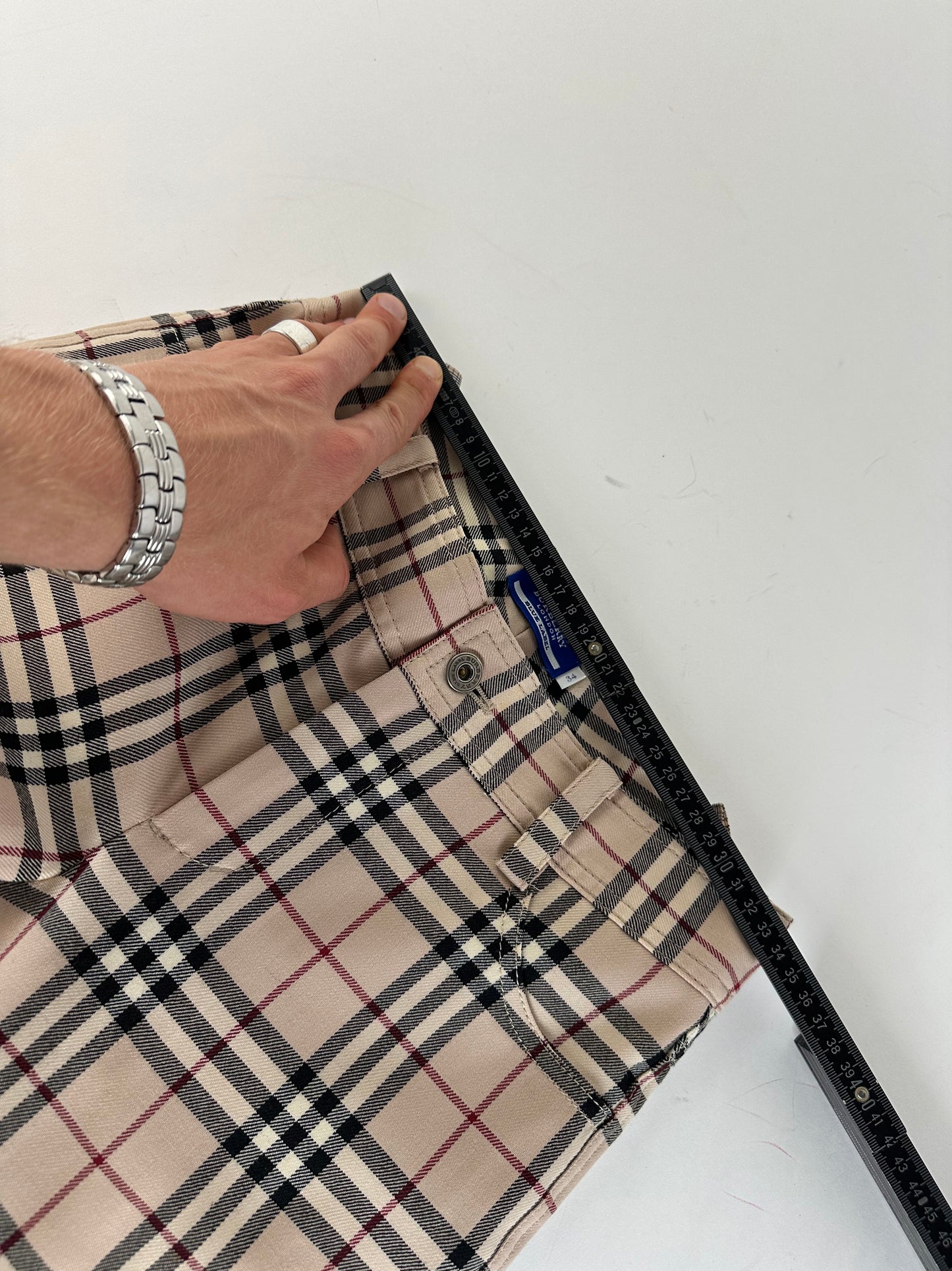 Vintage Burberry Nova Check Wool Flared Trousers Beige XS