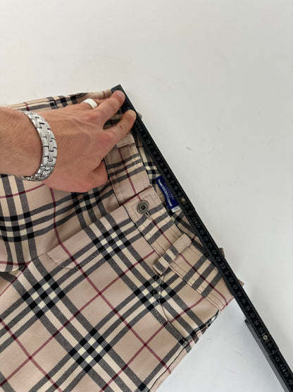 Vintage Burberry Nova Check Wool Flared Trousers Beige XS