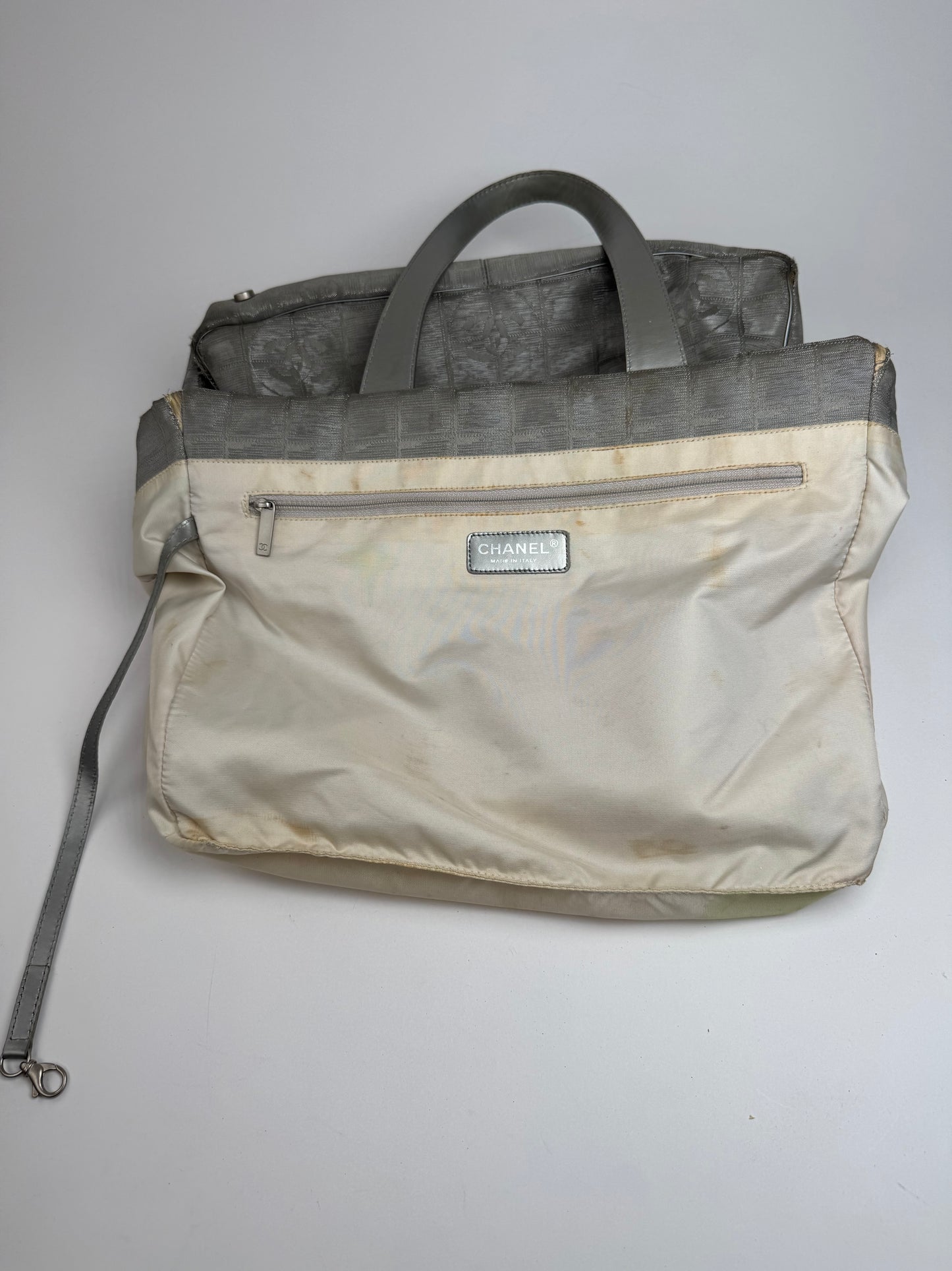 Vintage Chanel New Travel Line monogram Tote bag Silver