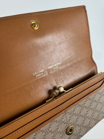 Vintage Celine Paris Triomphe monogram leather wallet beige