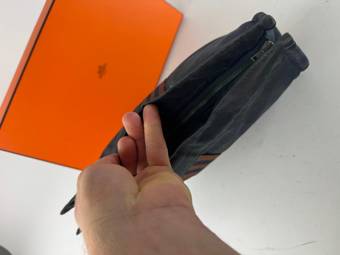 Vintage Hermes Canvas Clutch Navy Red