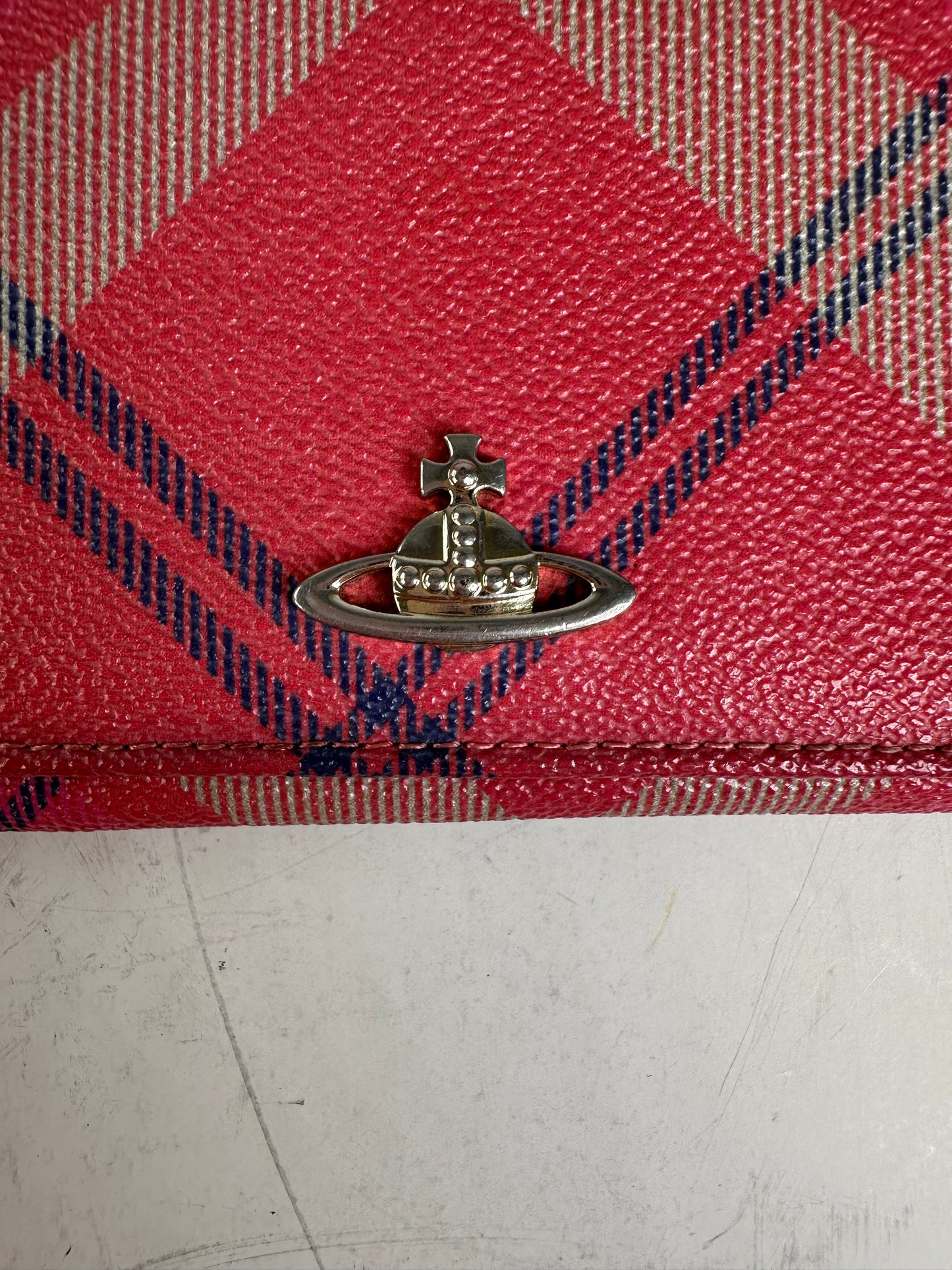 Vintage Vivienne Westwood Check Coated Canvas Wallet Pink Cream