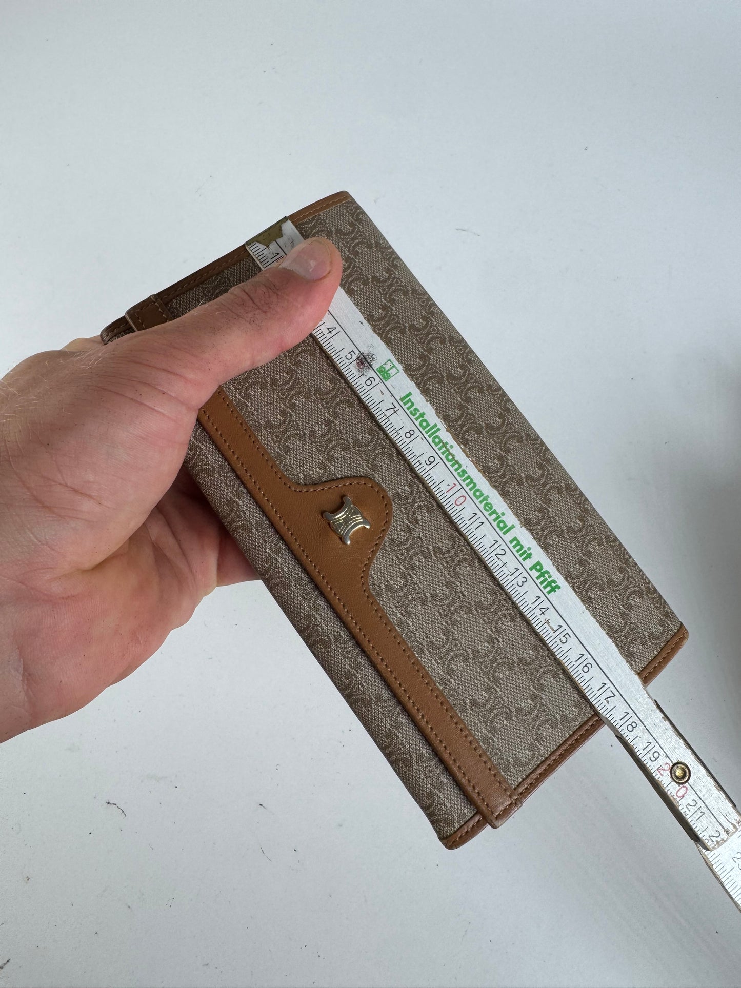 Vintage Celine Paris Triomphe monogram leather wallet beige