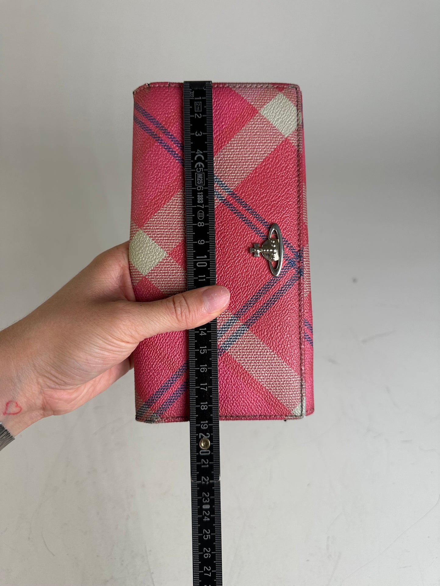 Vintage Vivienne Westwood Check Coated Canvas Wallet Pink Cream