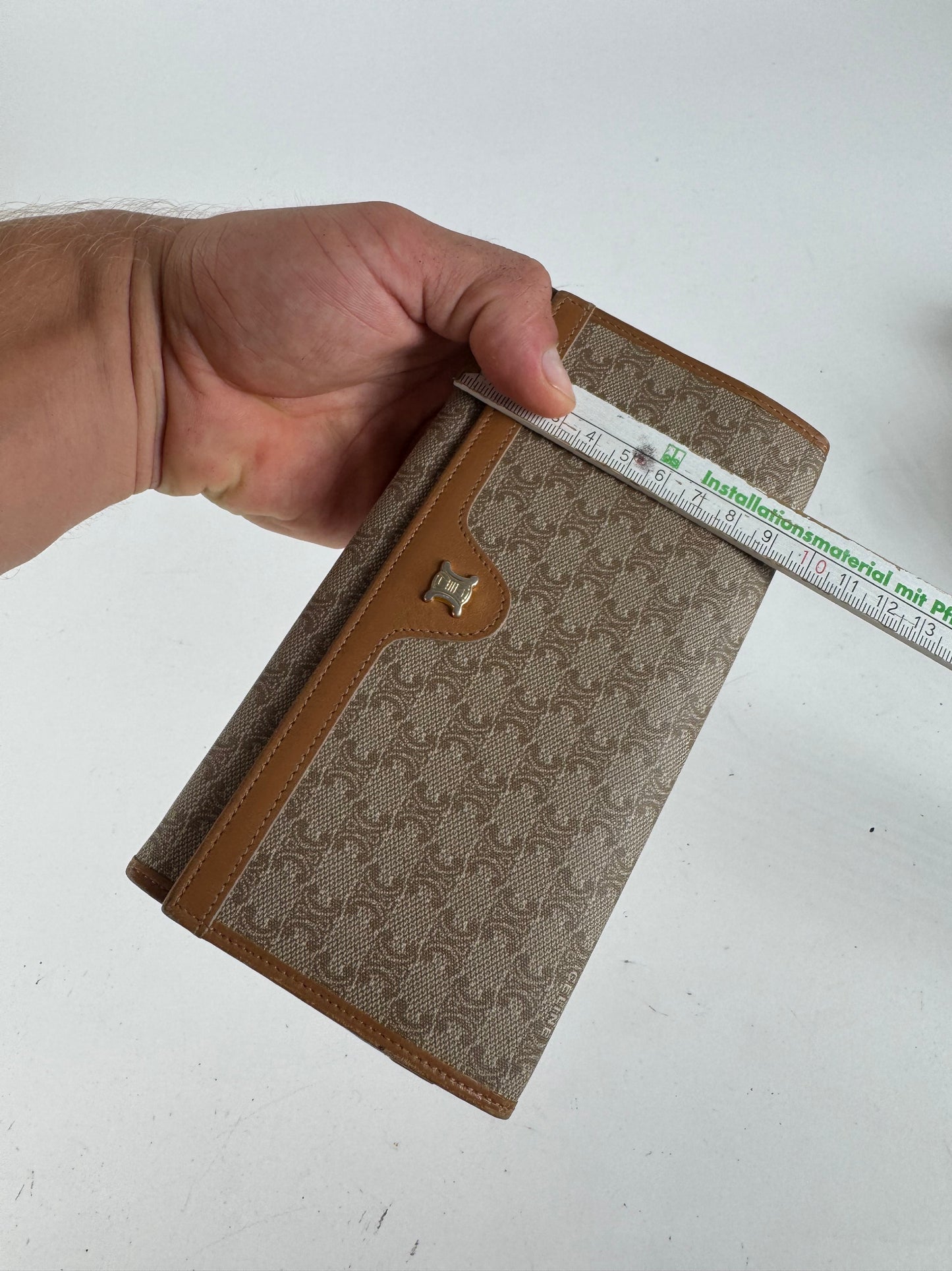 Vintage Celine Paris Triomphe monogram leather wallet beige