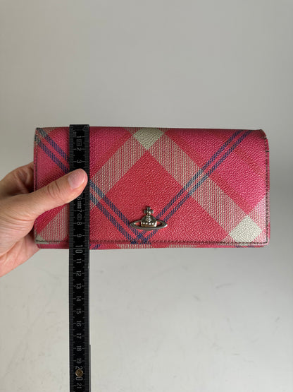 Vintage Vivienne Westwood Check Coated Canvas Wallet Pink Cream