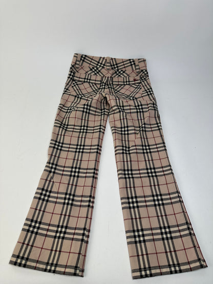 Vintage Burberry Nova Check Wool Flared Trousers Beige XS
