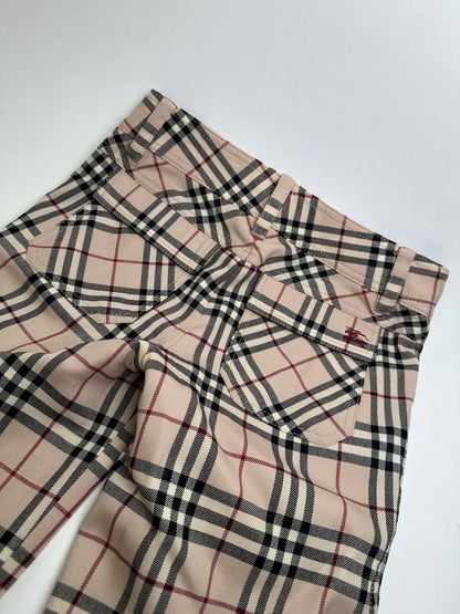 Vintage Burberry Nova Check Wool Flared Trousers Beige XS
