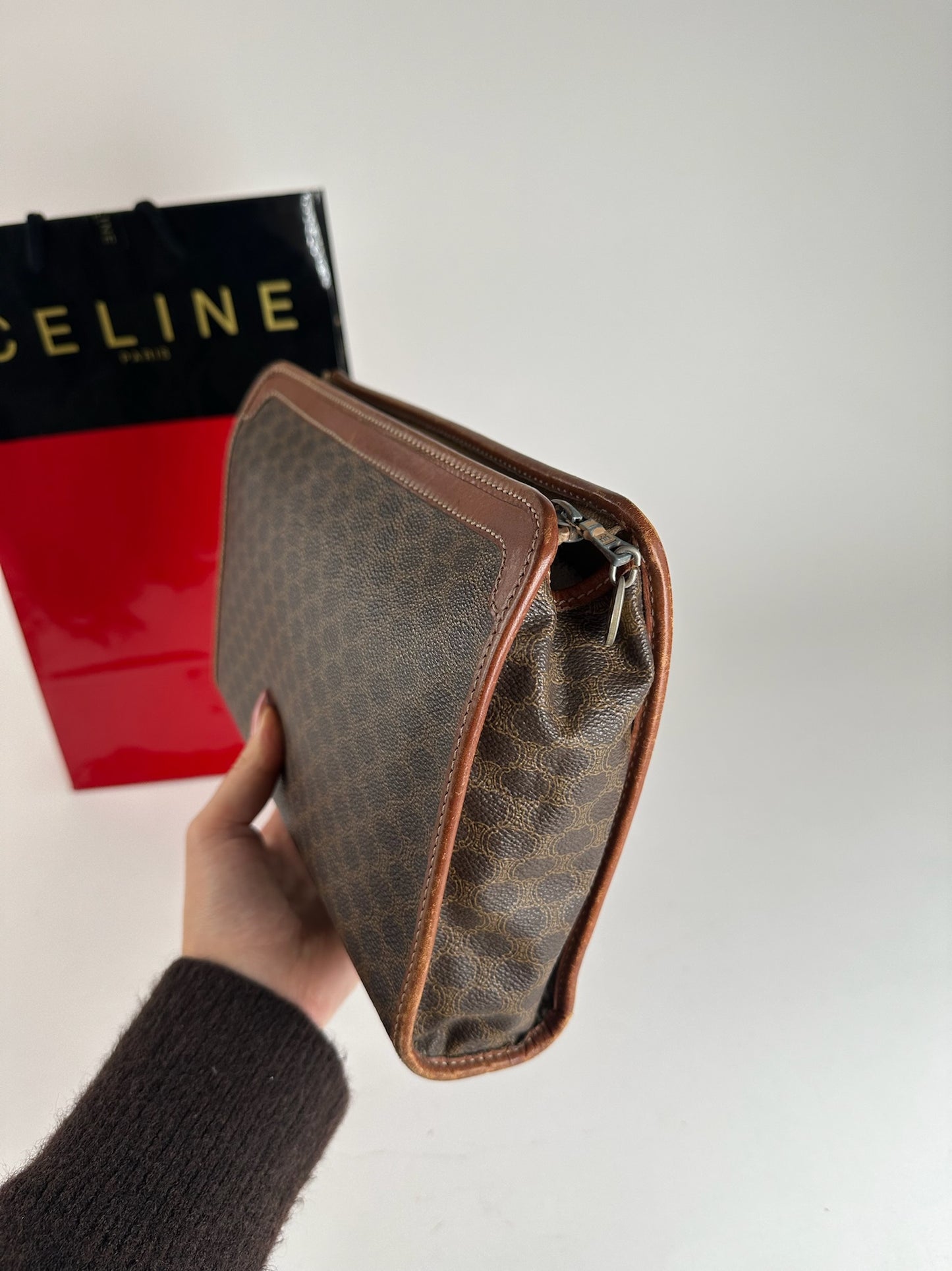 Vintage Celine Paris leather clutch brown