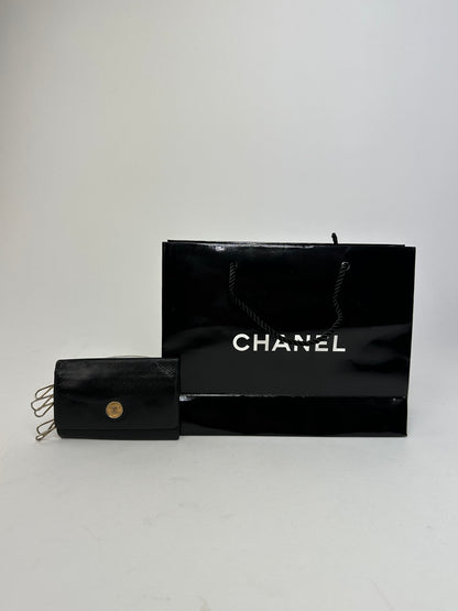 Vintage Chanel CC Logo Caviar Leather Key Holder Black