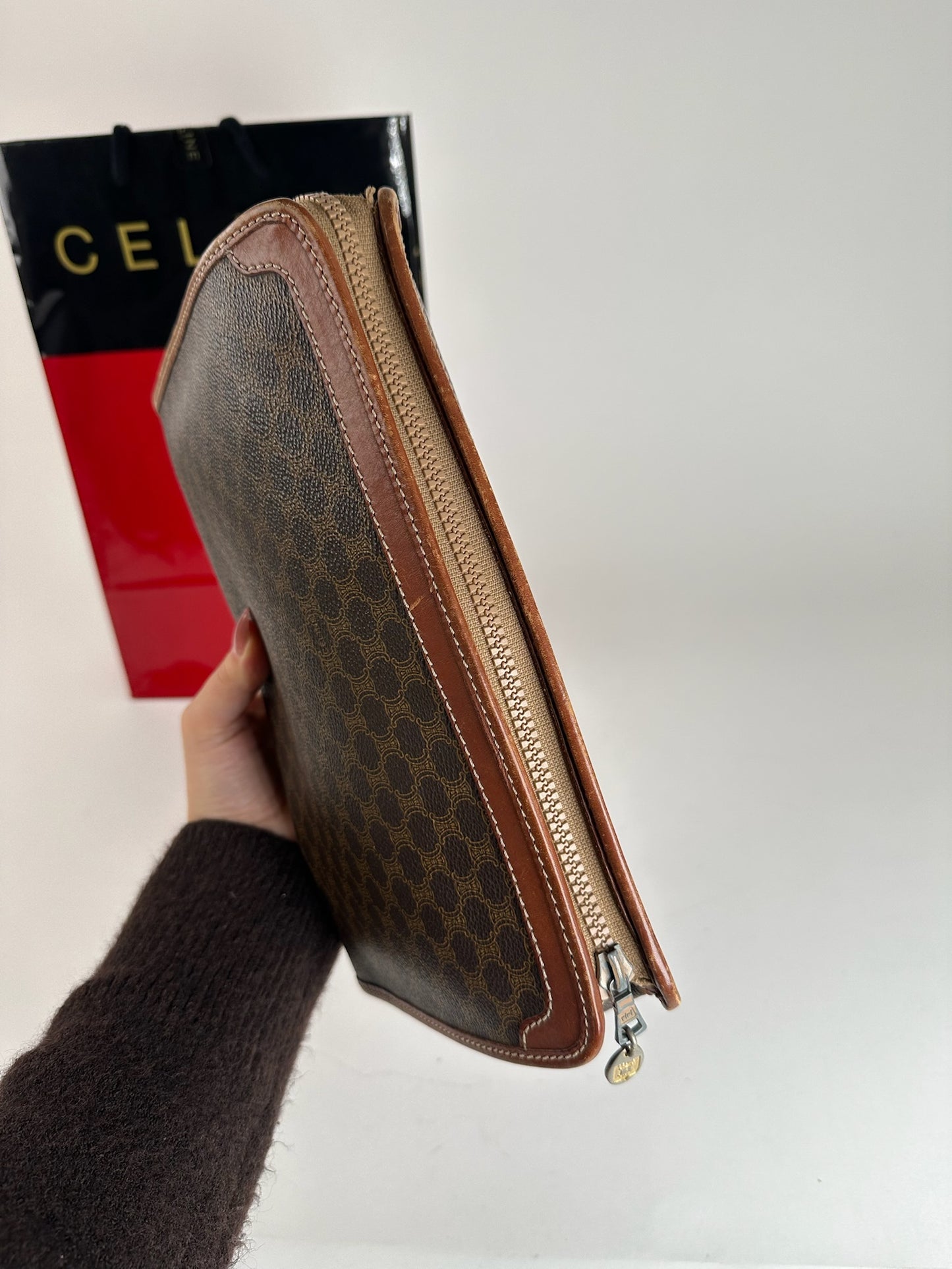 Vintage Celine Paris leather clutch brown