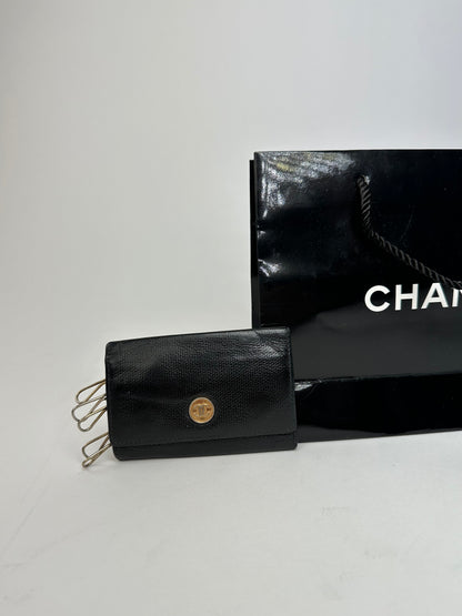 Vintage Chanel CC Logo Caviar Leather Key Holder Black