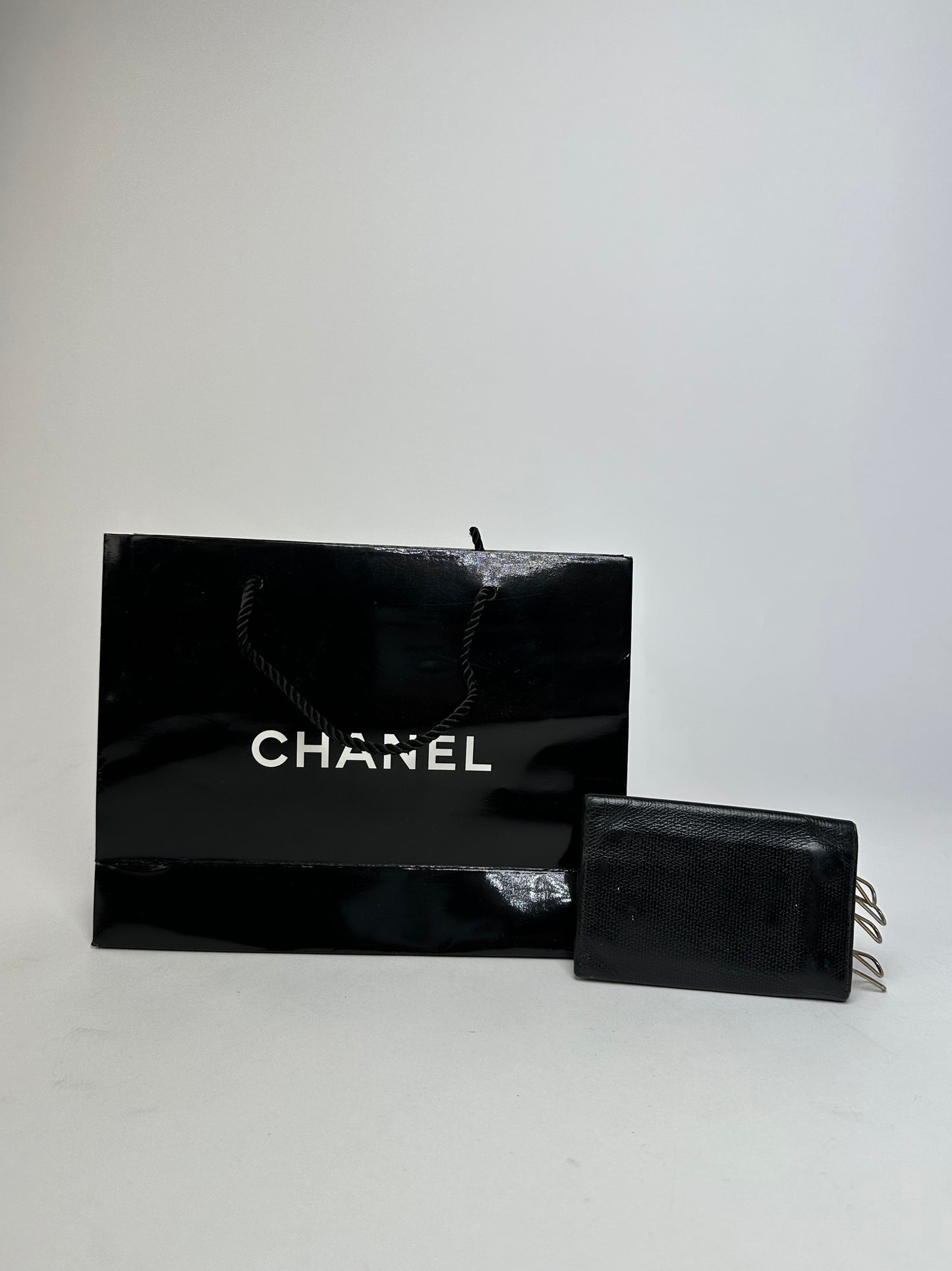 Vintage Chanel CC Logo Caviar Leather Key Holder Black
