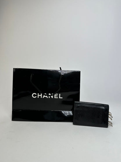 Vintage Chanel CC Logo Caviar Leather Key Holder Black