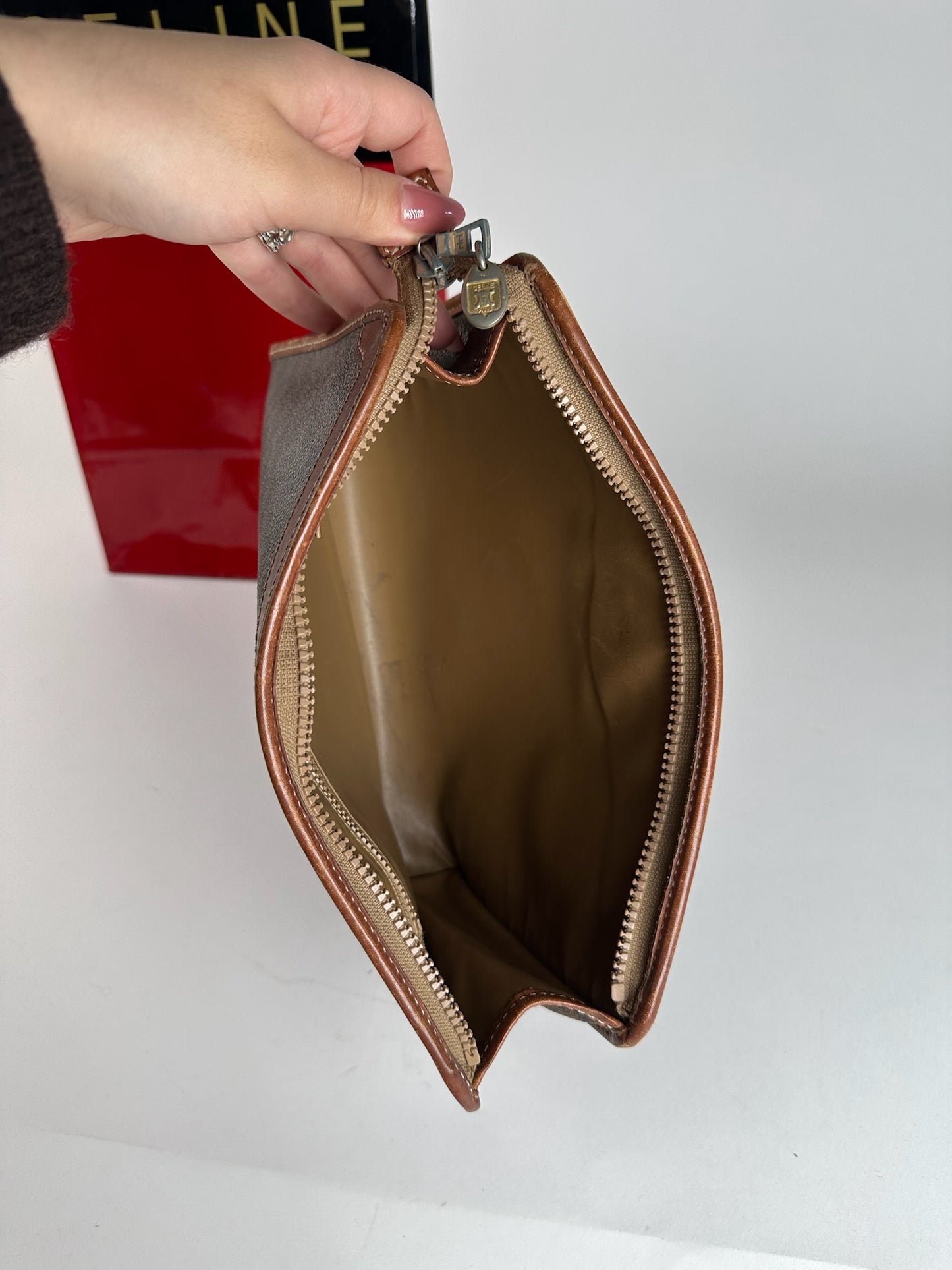 Vintage Celine Paris leather clutch brown