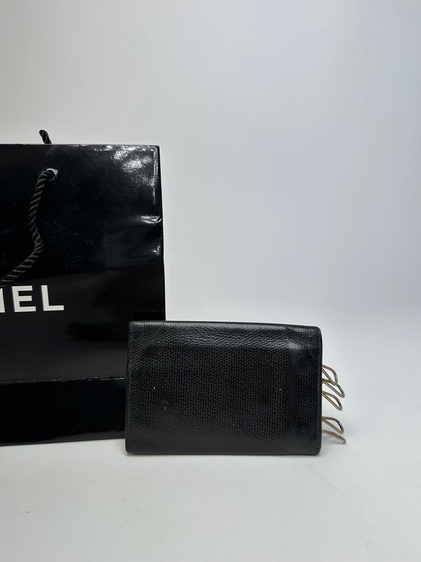 Vintage Chanel CC Logo Caviar Leather Key Holder Black
