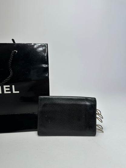 Vintage Chanel CC Logo Caviar Leather Key Holder Black