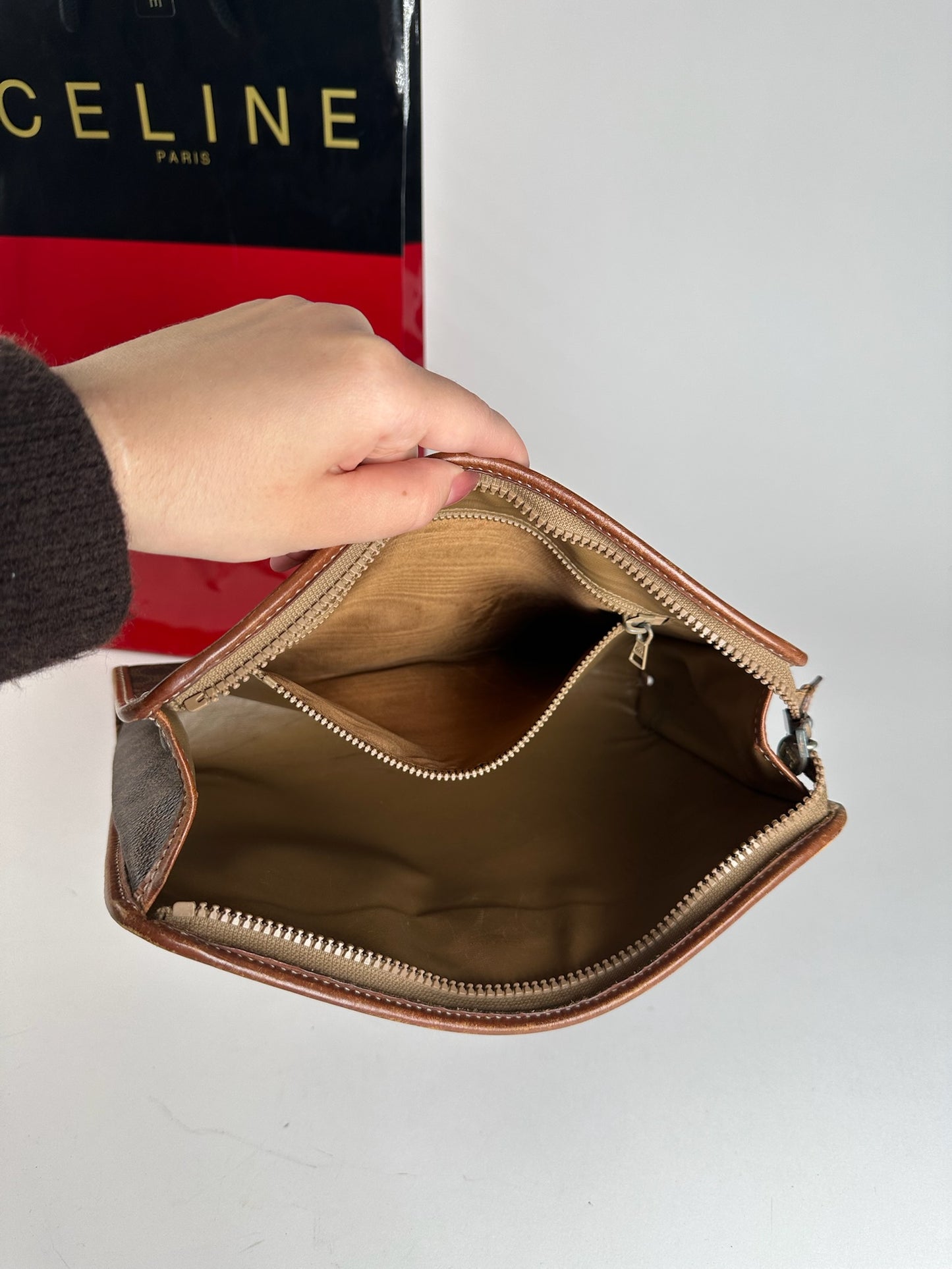 Vintage Celine Paris leather clutch brown