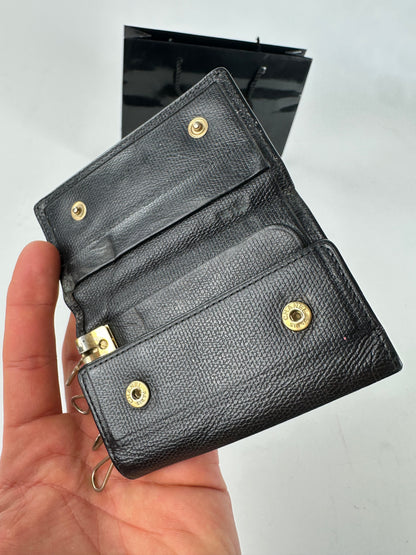 Vintage Chanel CC Logo Caviar Leather Key Holder Black