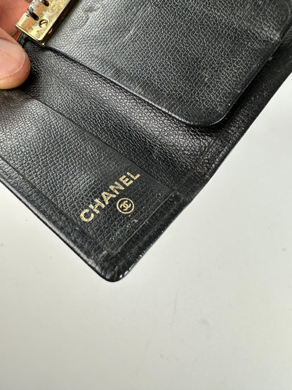 Vintage Chanel CC Logo Caviar Leather Key Holder Black