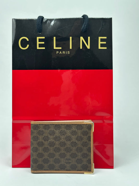 Porte-cartes pliable vintage en cuir monogramme Céline Paris marron