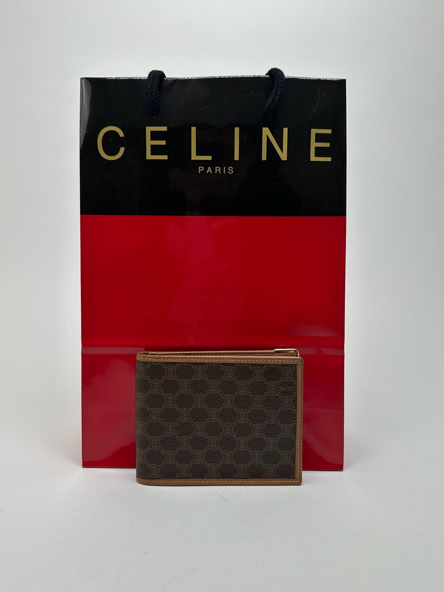 Vintage Celine Paris foldable monogram leather card holder brown