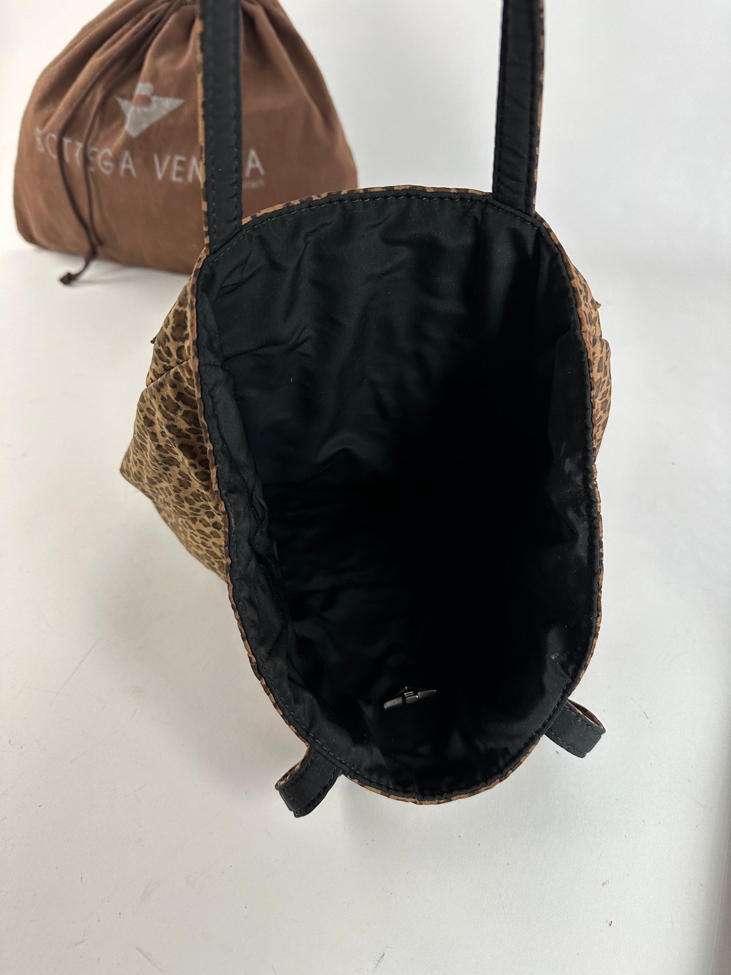 Vintage Bottega Veneta Reversible Nylon Tote Bag Leopard