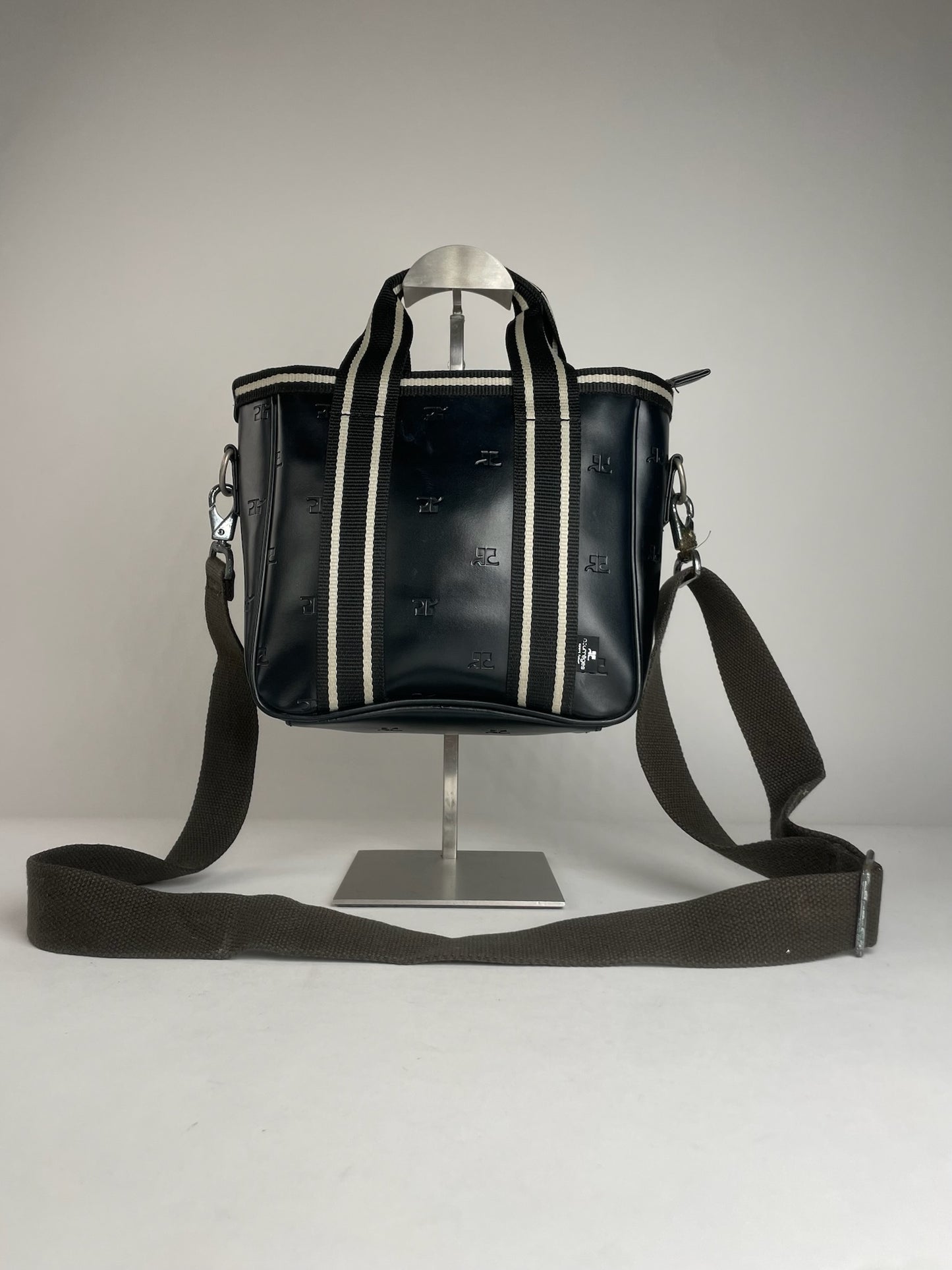 Vintage Courreges Paris 2Way Monogram Handbag Black White