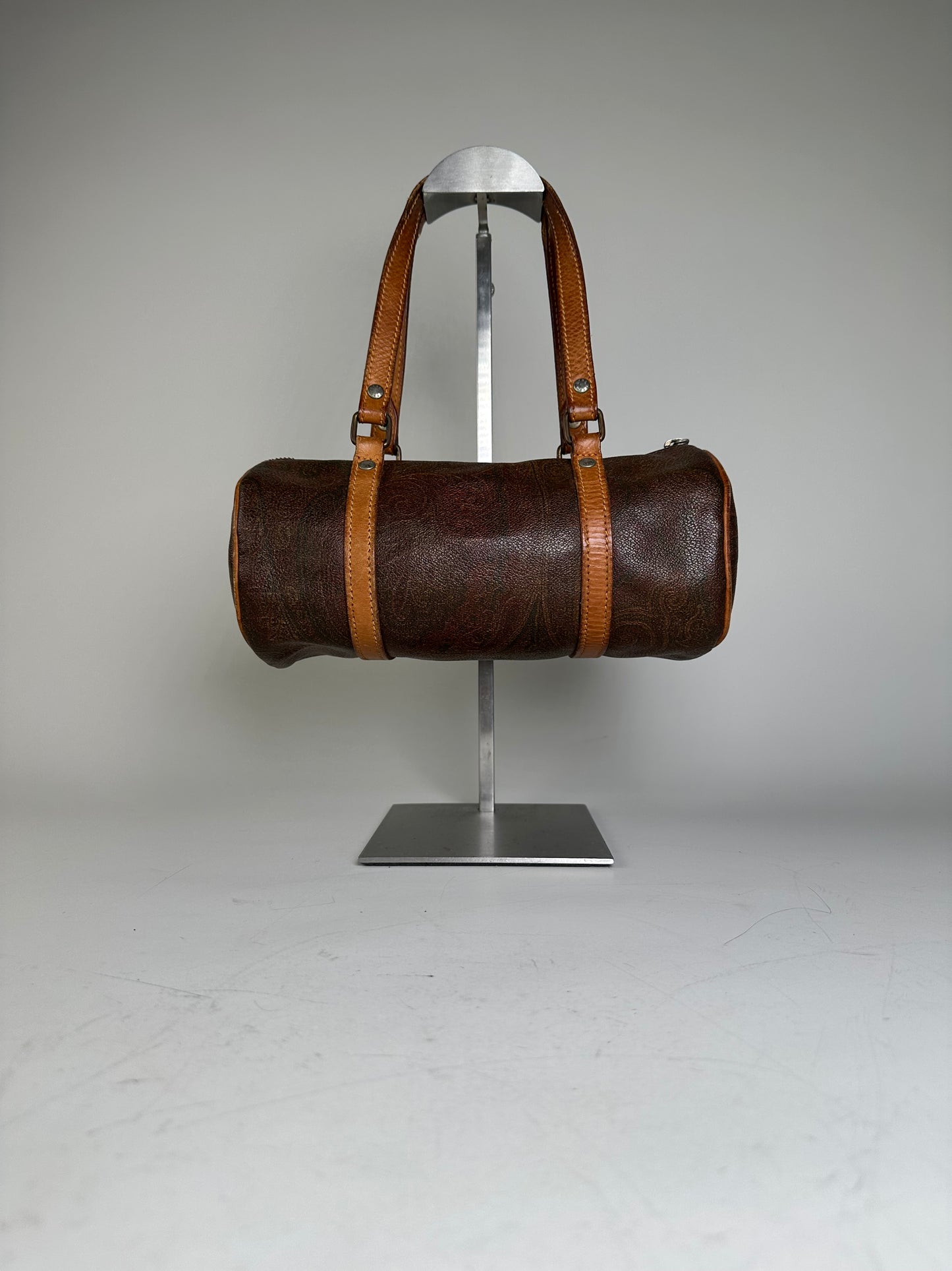 Vintage Etro Paisley Embossed Leather Bag Brown Tan