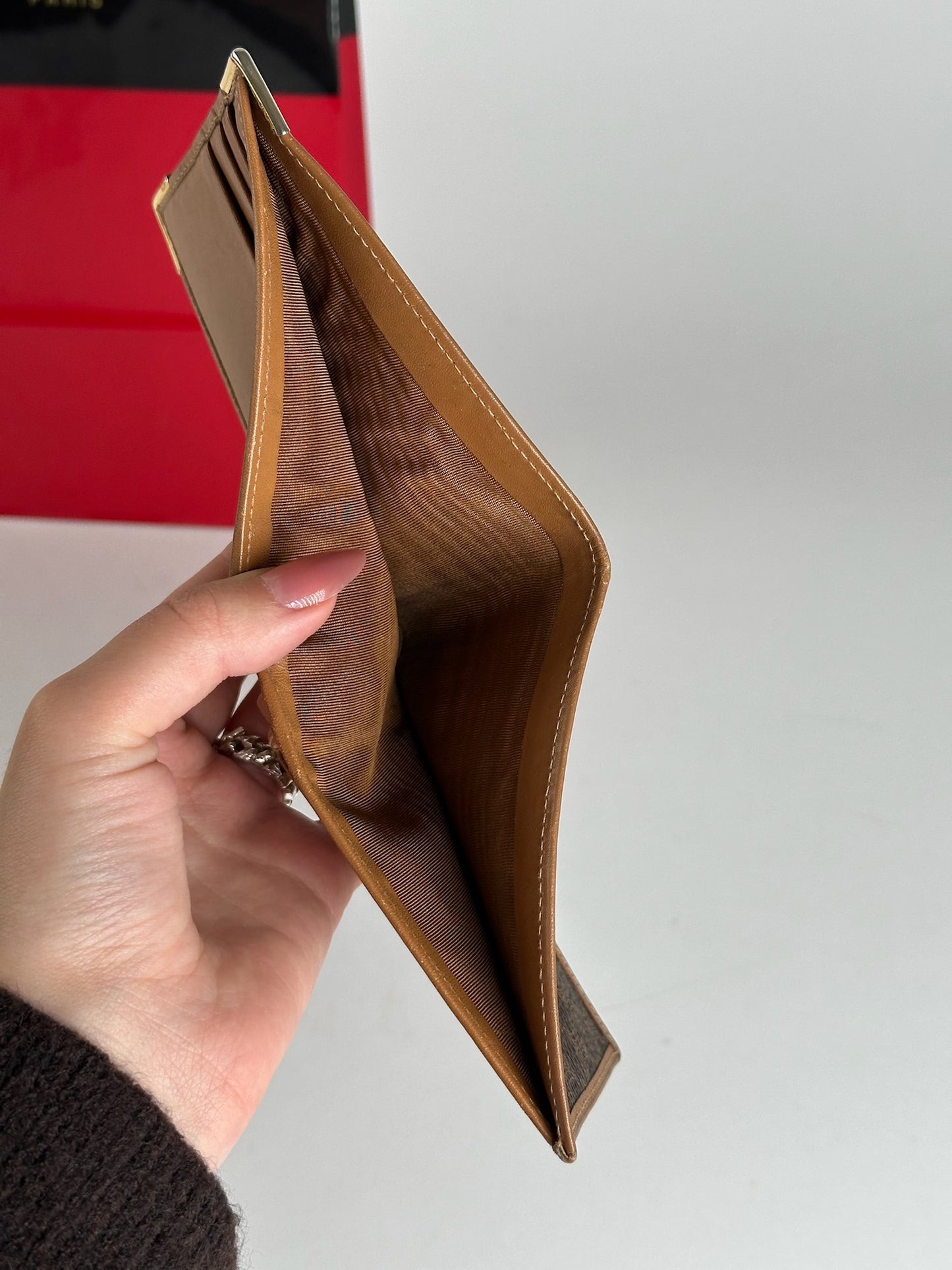 Vintage Celine Paris foldable monogram leather card holder brown