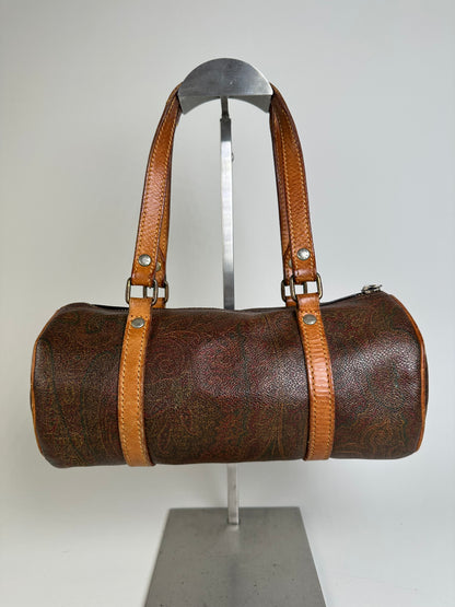 Vintage Etro Paisley Embossed Leather Bag Brown Tan