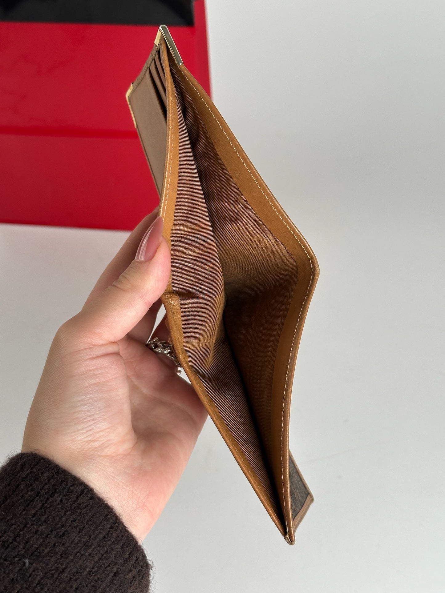 Vintage Celine Paris foldable monogram leather card holder brown