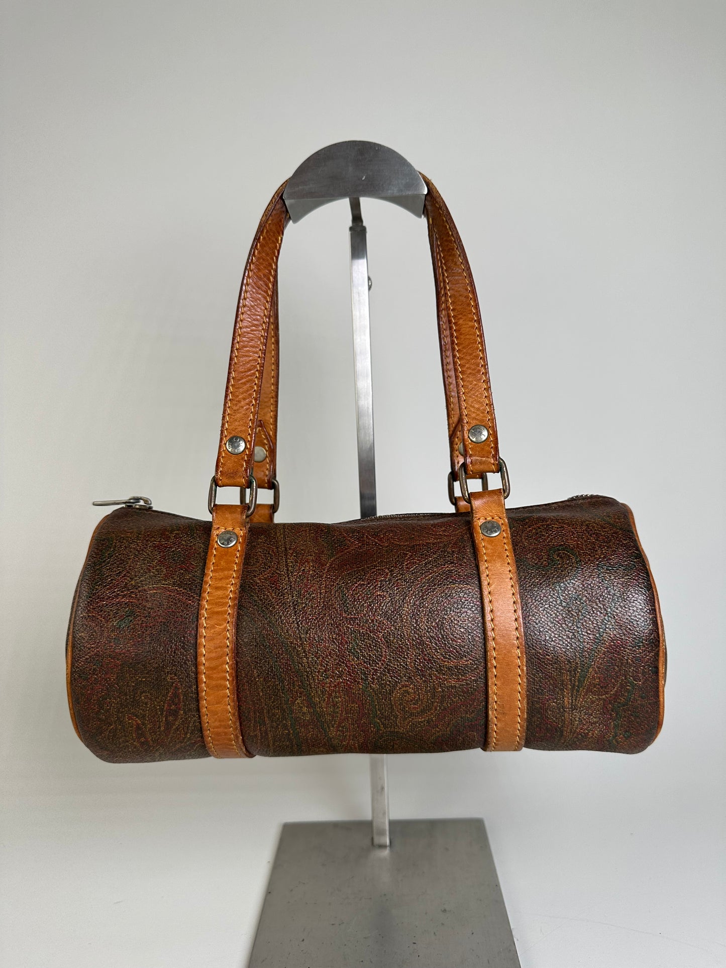 Vintage Etro Paisley Embossed Leather Bag Brown Tan
