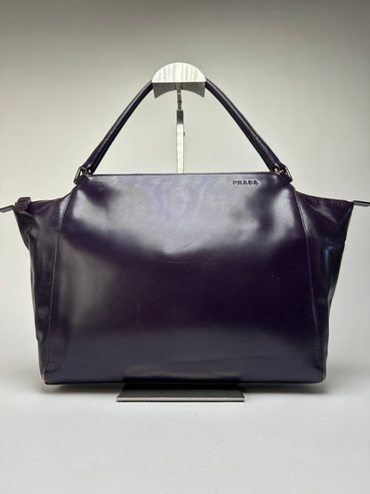 Vintage Prada Double Zip Leather Top-Handle Bag Dark Purple