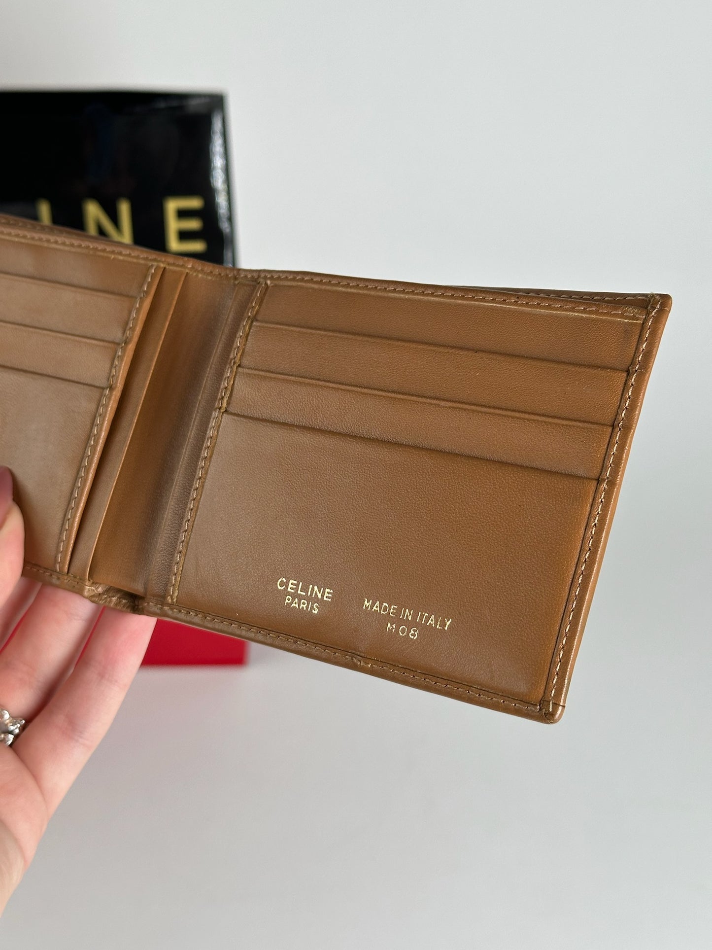 Vintage Celine Paris foldable monogram leather card holder brown