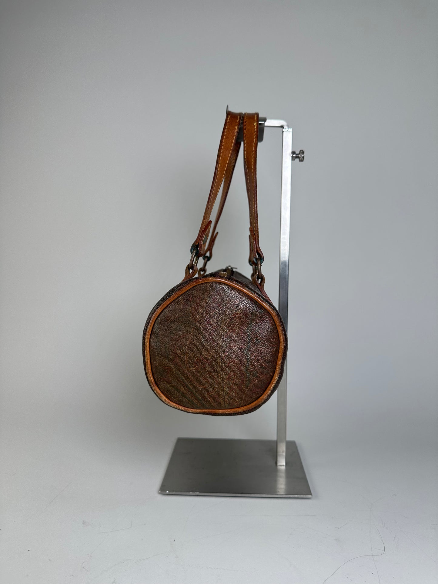 Vintage Etro Paisley Embossed Leather Bag Brown Tan
