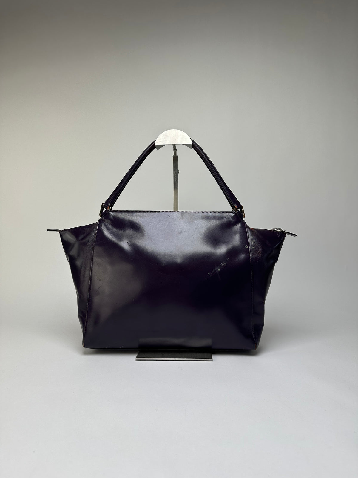 Vintage Prada Double Zip Leather Top-Handle Bag Dark Purple