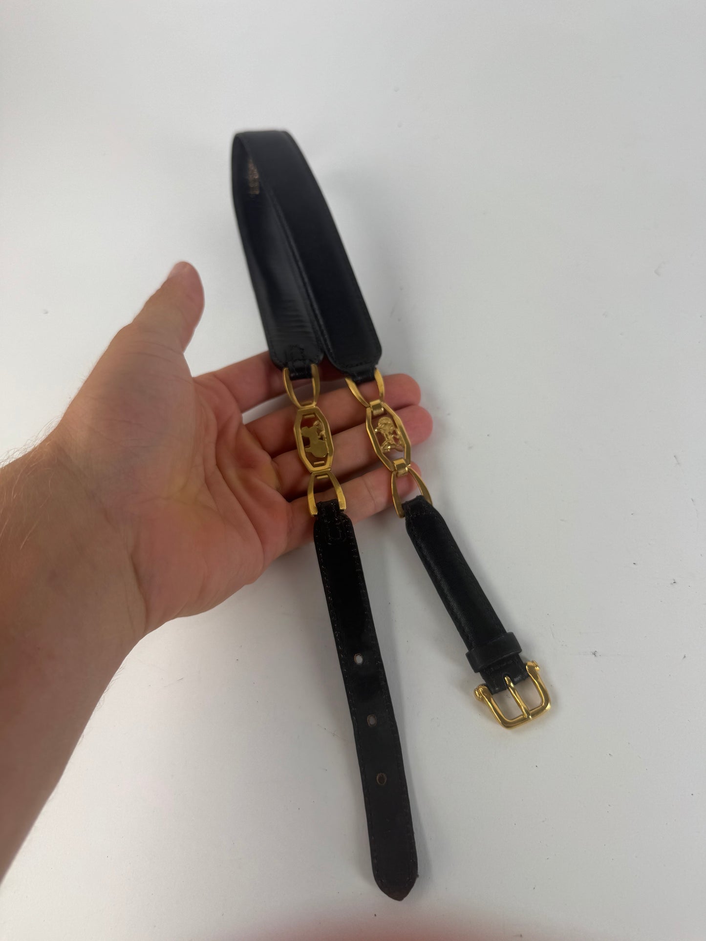 Vintage Celine Leather belt black golden