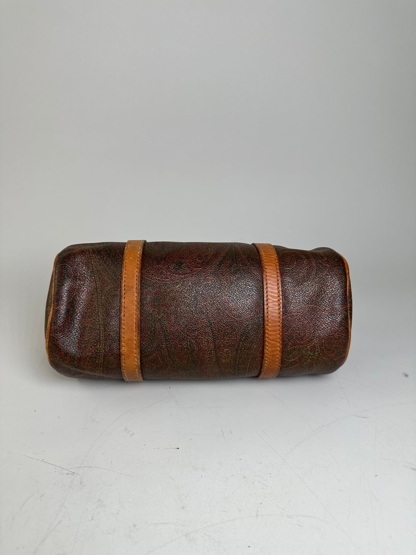 Vintage Etro Paisley Embossed Leather Bag Brown Tan