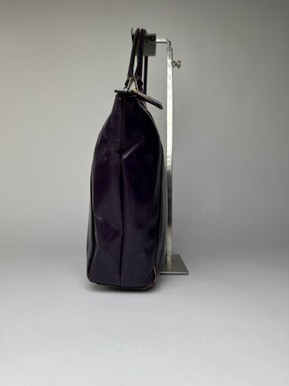 Vintage Prada Double Zip Leather Top-Handle Bag Dark Purple