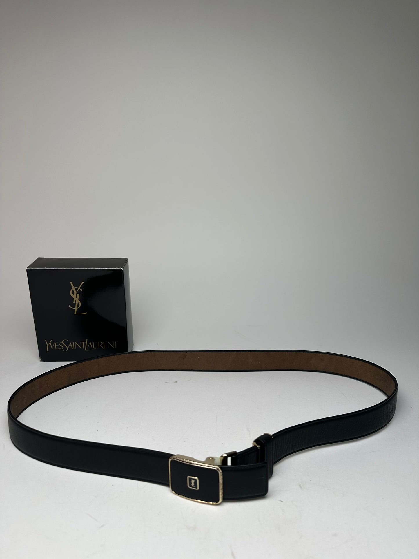 Vintage Yves Saint Laurent Snake Emblossed Leather Belt Black
