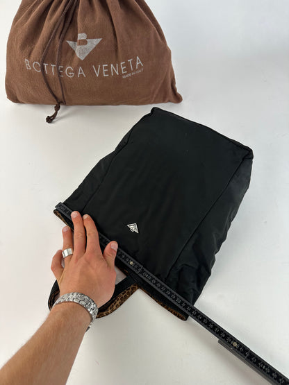 Vintage Bottega Veneta Reversible Nylon Tote Bag Leopard