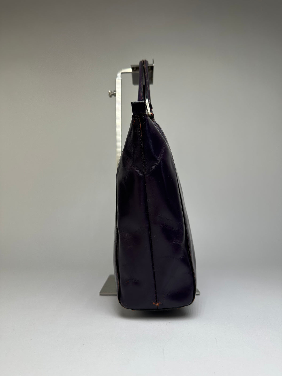 Vintage Prada Double Zip Leather Top-Handle Bag Dark Purple