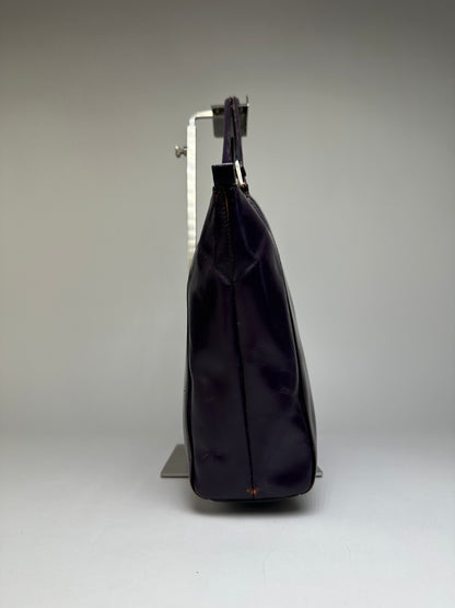 Vintage Prada Double Zip Leather Top-Handle Bag Dark Purple